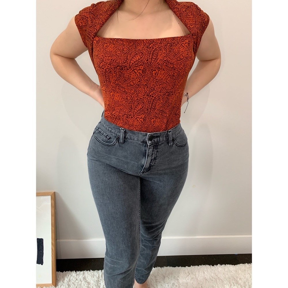 VINTAGE 90s rusted orange patterned blouse